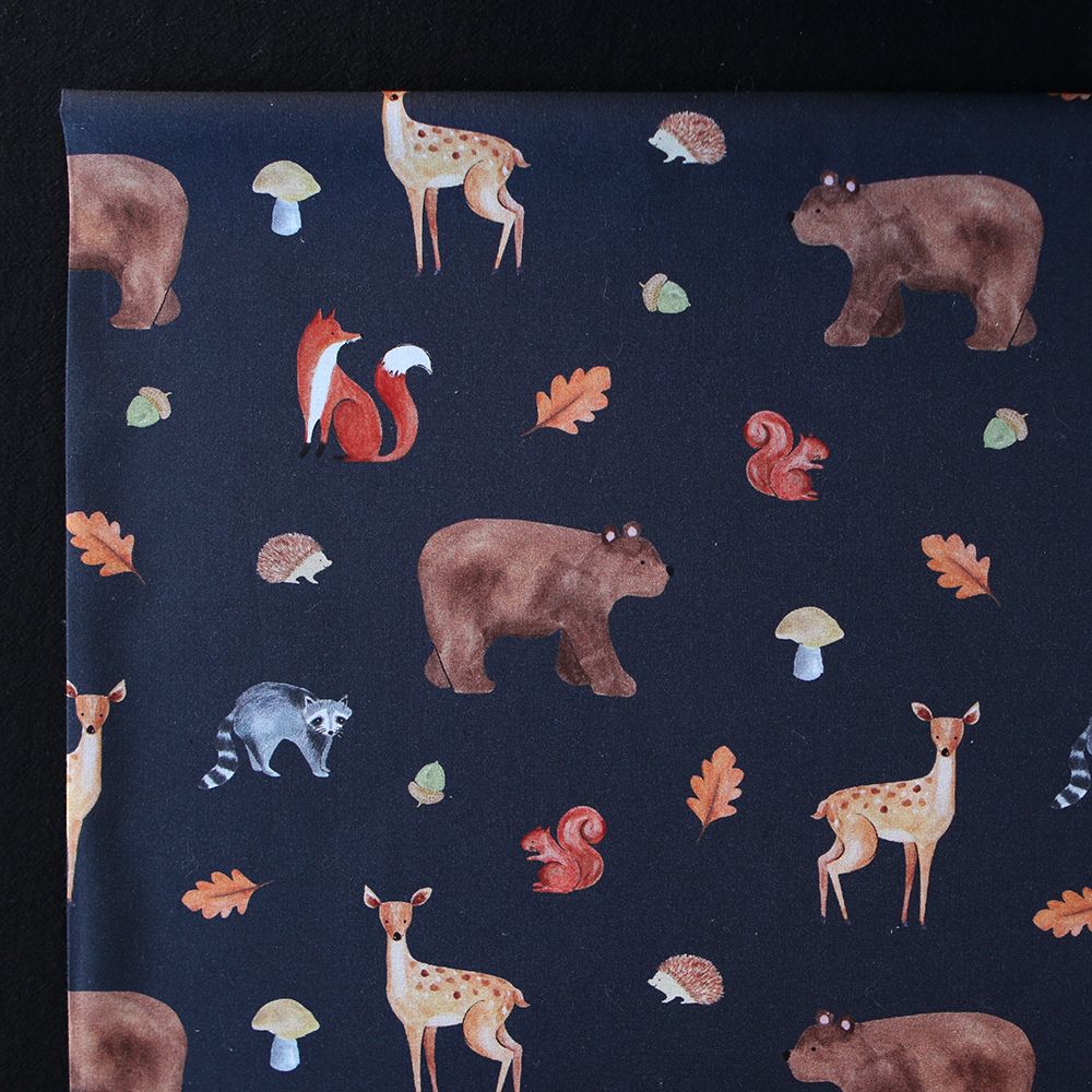 Popeline de coton imprimé animaux fond noir