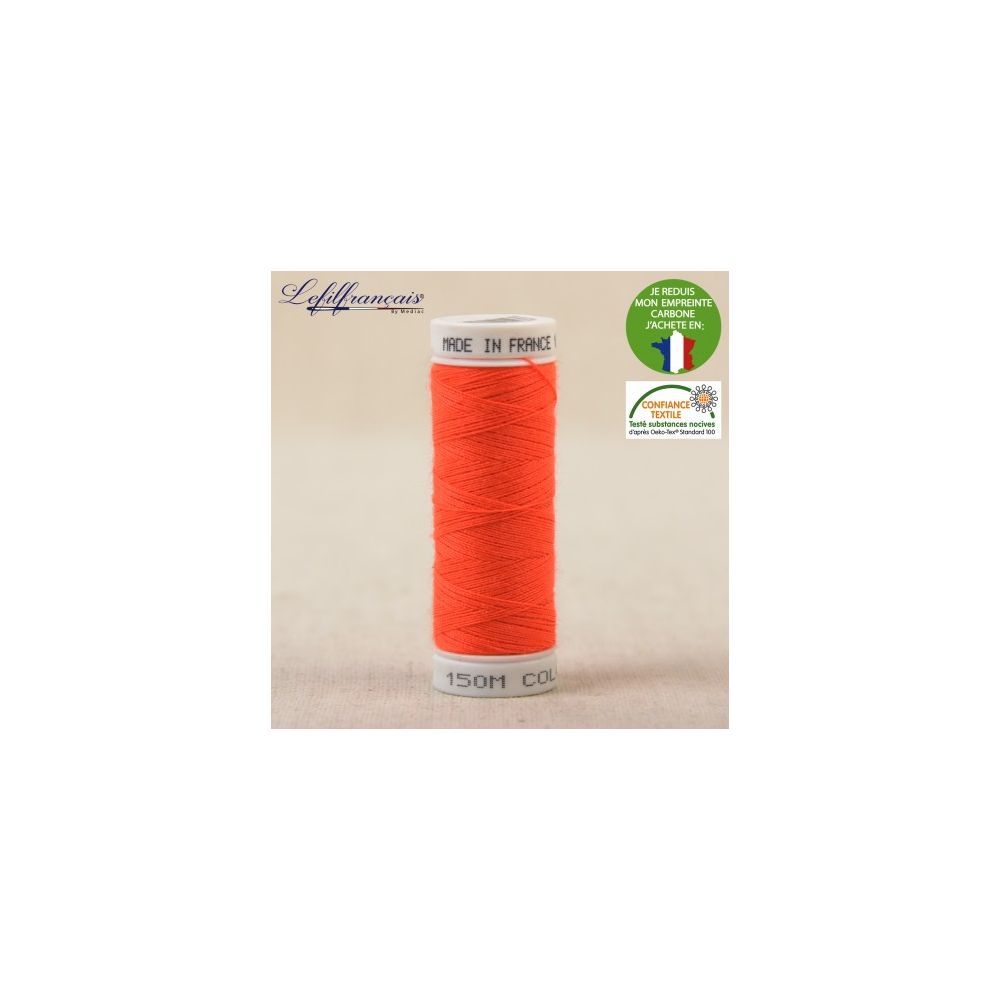 Orange fluo – Fil à coudre français polyester 150 m, Le Fil Français