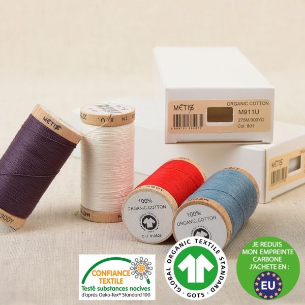Blanc lait – Fil à coudre 100 % coton bio 275 m, bobine bois 2