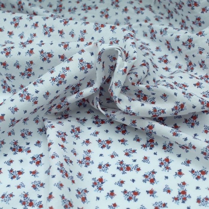 Batiste de coton imprimé fleuri bleu / rouge