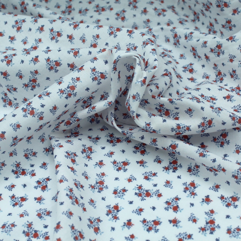 Batiste de coton imprimé fleuri bleu / rouge