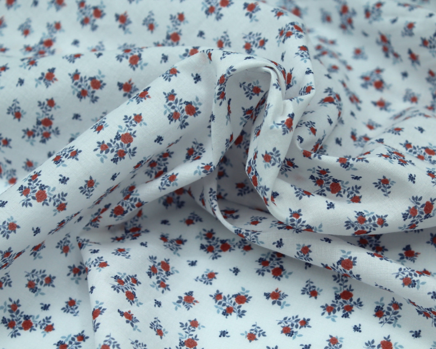 Batiste de coton imprimé fleuri bleu / rouge