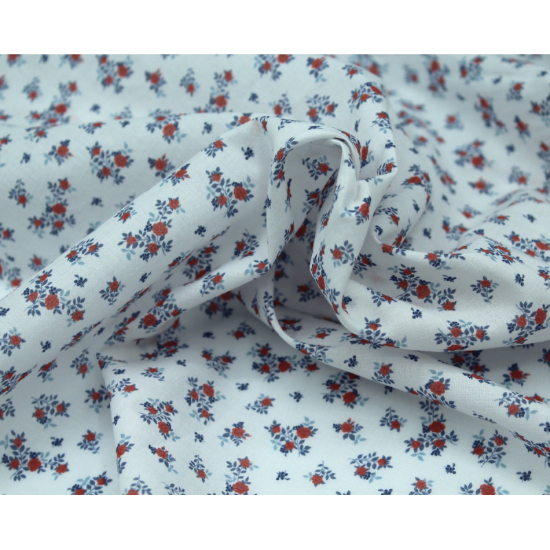 Batiste de coton imprimé fleuri bleu / rouge