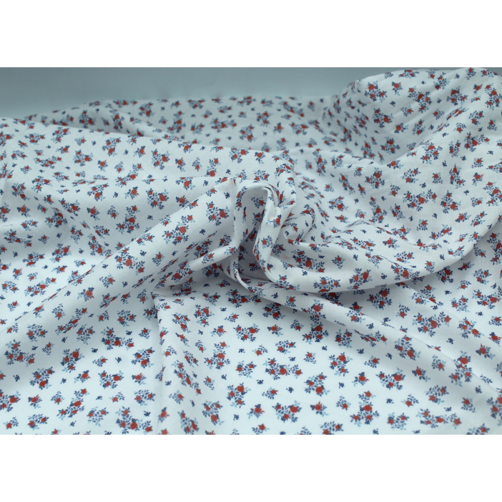 Batiste de coton imprimé fleuri bleu / rouge