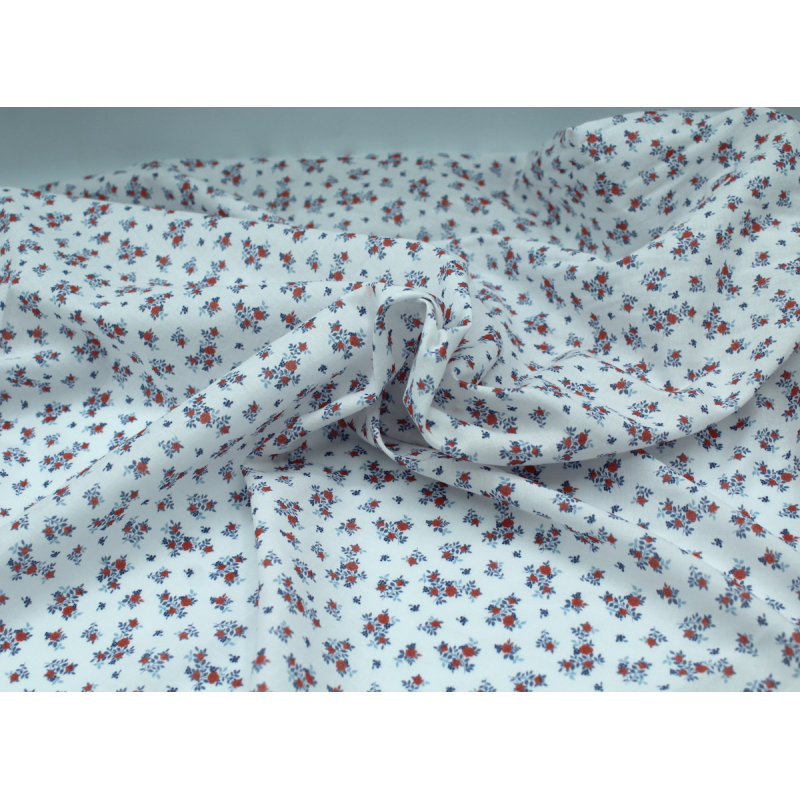 Batiste de coton imprimé fleuri bleu / rouge