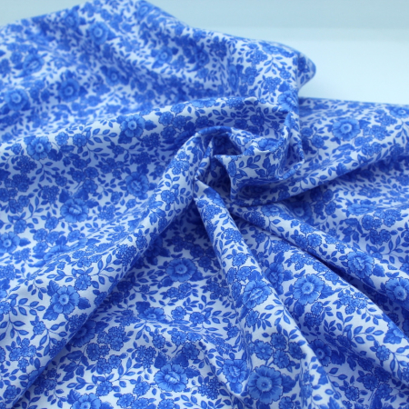 Popeline de coton imprimé fleuri bleu