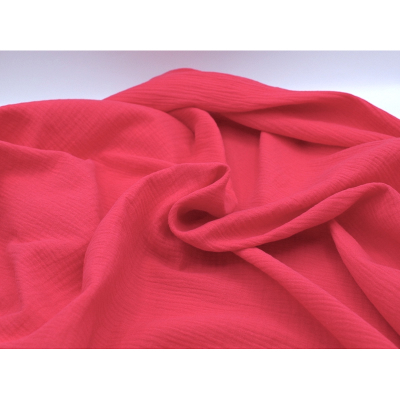 Double gaze de coton BIO unie framboise