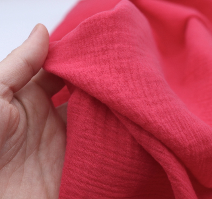 Double gaze de coton BIO unie framboise