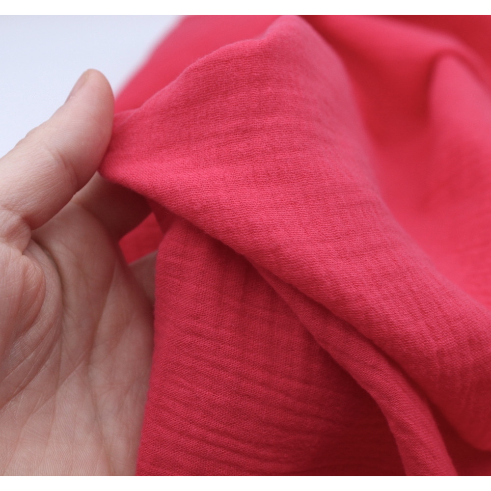 Double gaze de coton BIO unie framboise