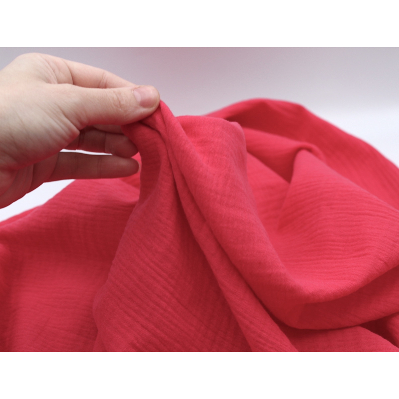 Double gaze de coton BIO unie framboise