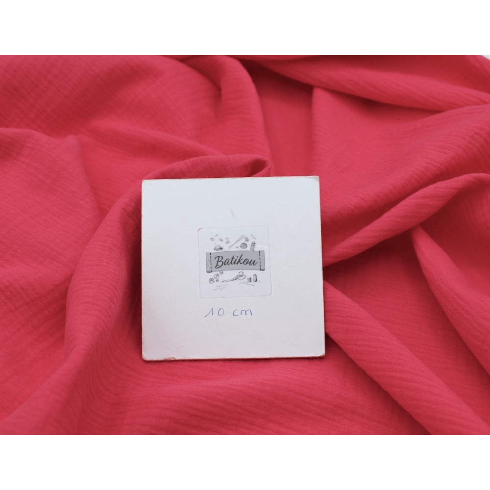 Double gaze de coton BIO unie framboise