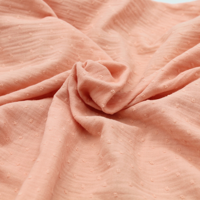 Double gaze de coton BIO plumetis pêche frais