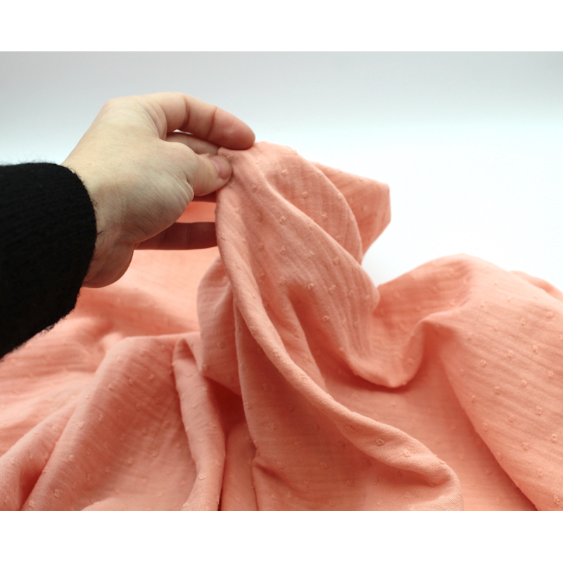 Double gaze de coton BIO plumetis pêche frais