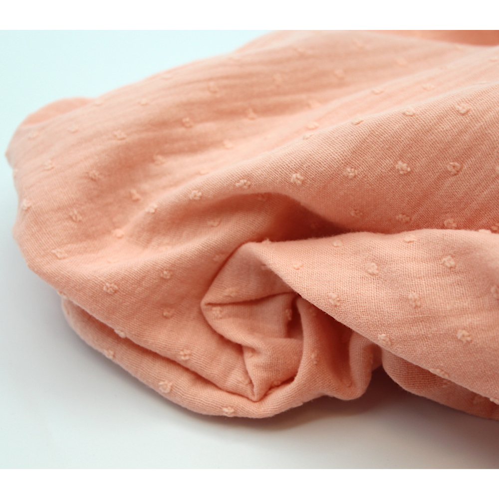 Double gaze de coton BIO plumetis pêche frais