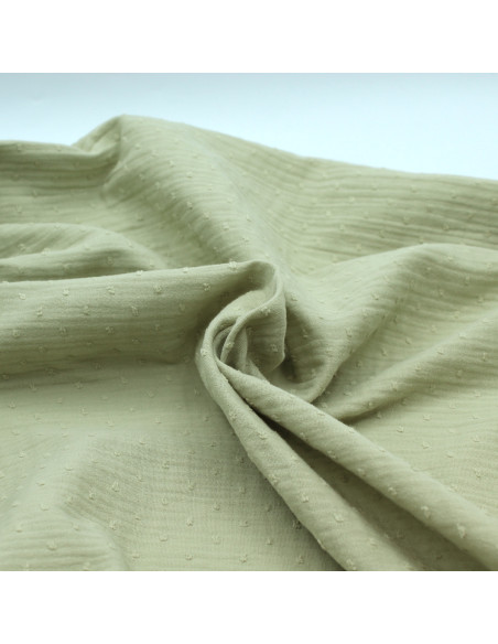 Double gaze de coton BIO plumetis vert amande