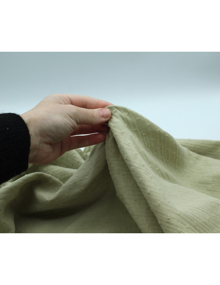 Double gaze de coton BIO plumetis vert amande