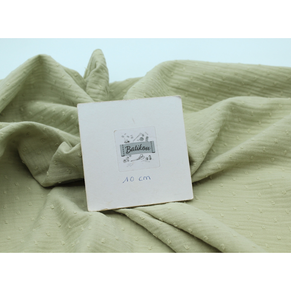 Double gaze de coton BIO plumetis vert amande Double gaze de coton BIO plumetis vert amande
