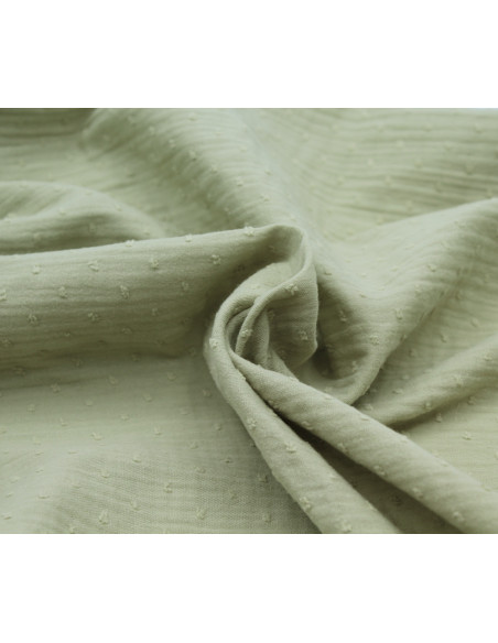 Double gaze de coton BIO plumetis vert amande