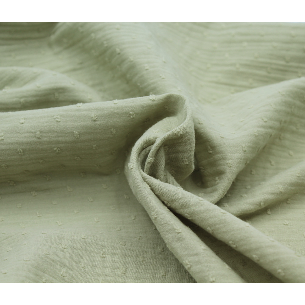 Double gaze de coton BIO plumetis vert amande Double gaze de coton BIO plumetis vert amande