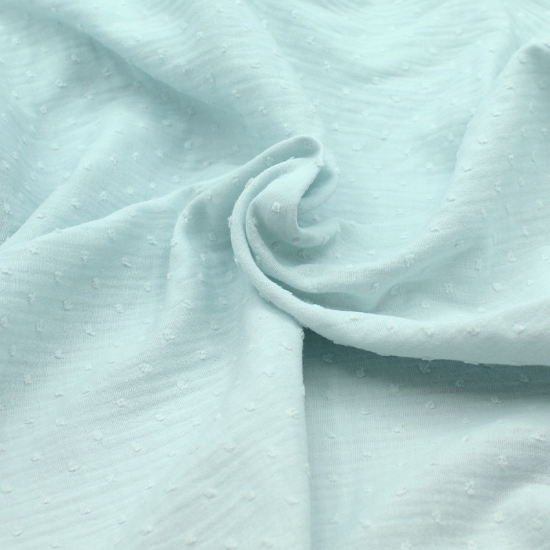 Double gaze de coton BIO plumetis bleu artique