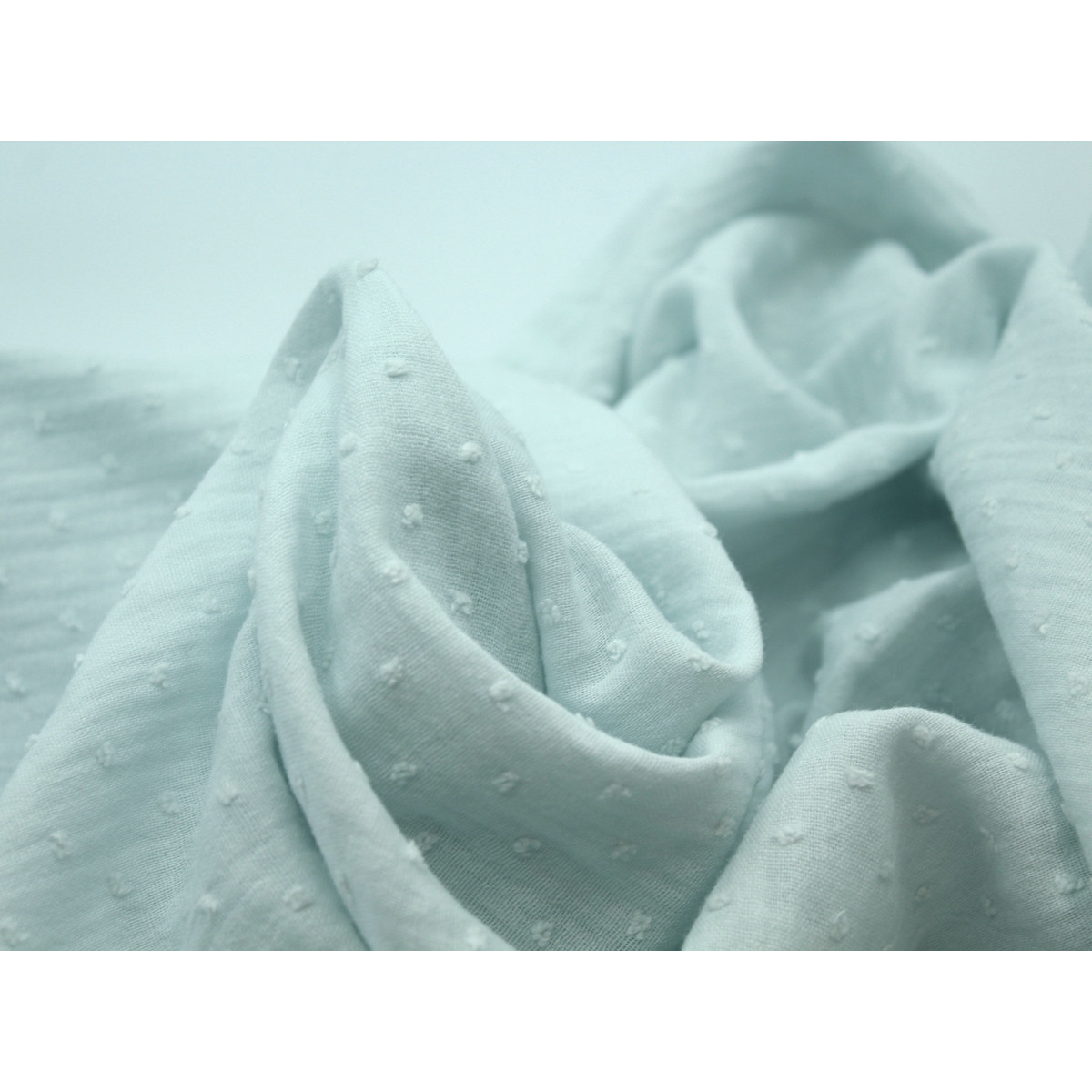 Double gaze de coton BIO plumetis bleu artique