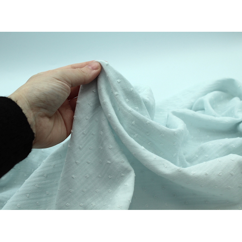 Double gaze de coton BIO plumetis bleu artique