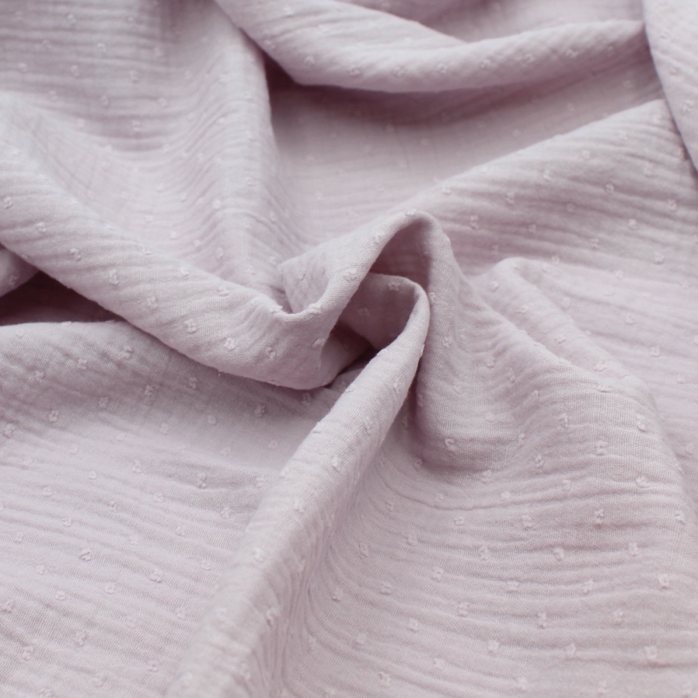 Double gaze de coton BIO plumetis lilas pastel