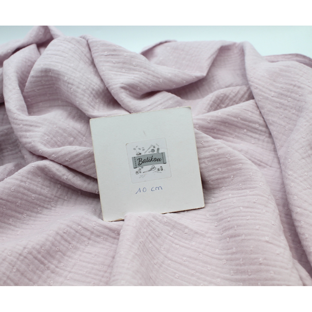 Double gaze de coton BIO plumetis lilas pastel