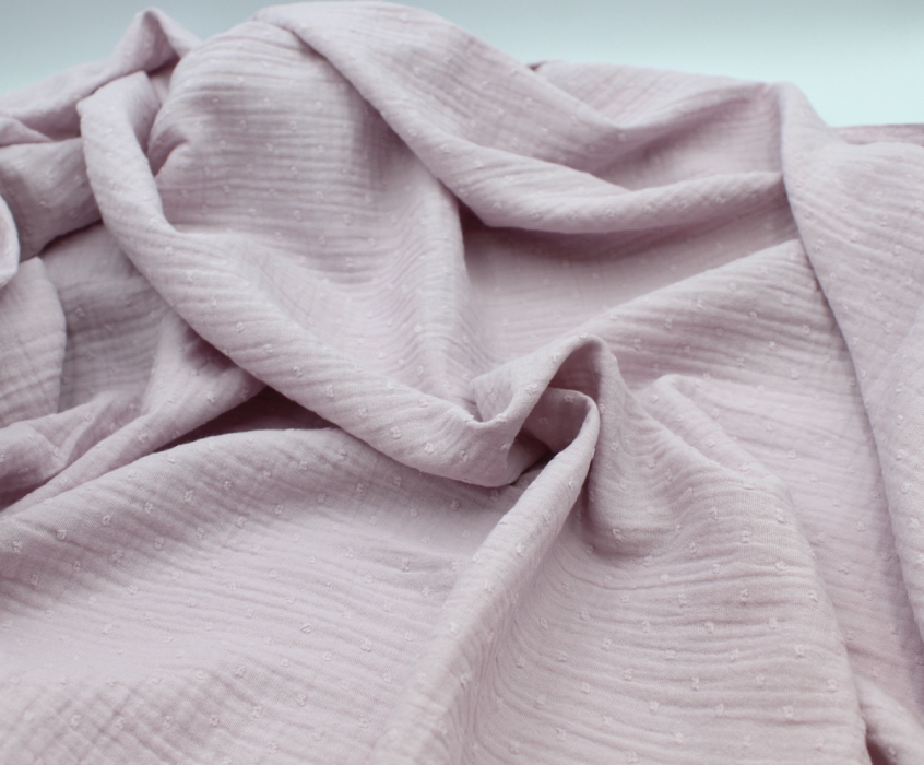 Double gaze de coton BIO plumetis lilas pastel