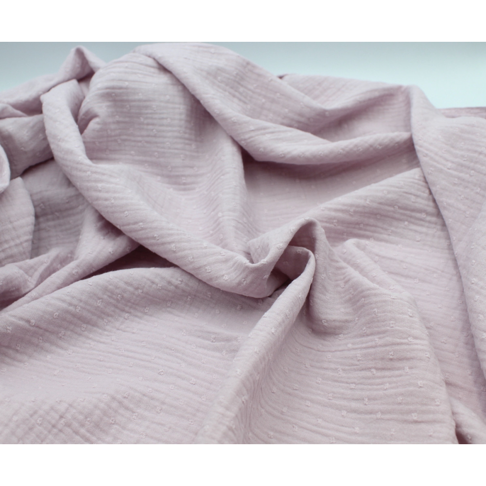 Double gaze de coton BIO plumetis lilas pastel