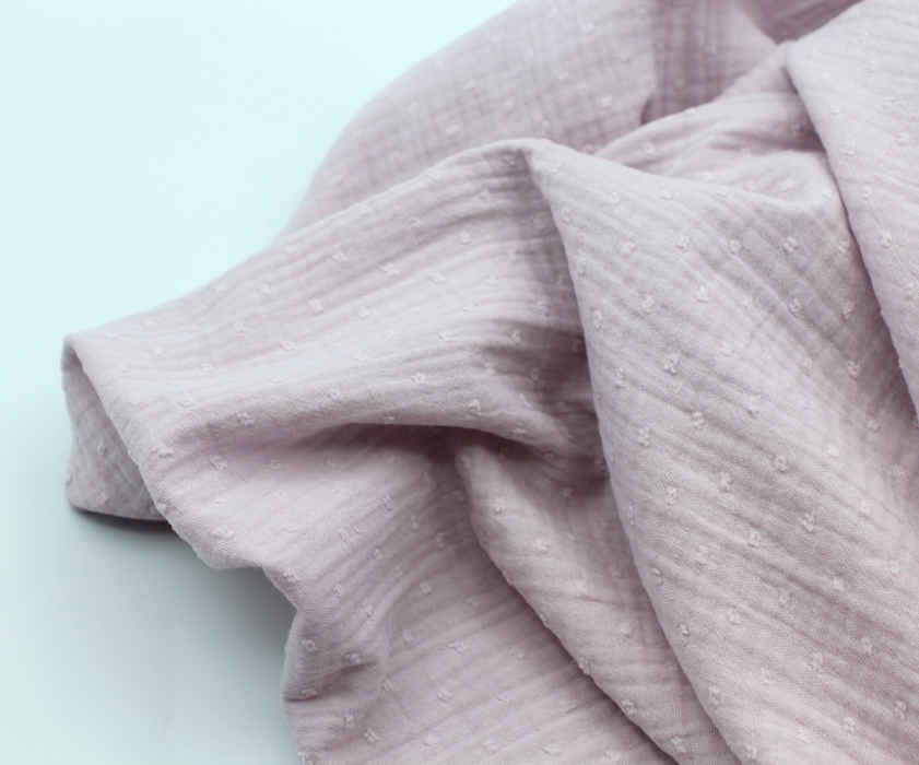 Double gaze de coton BIO plumetis lilas pastel