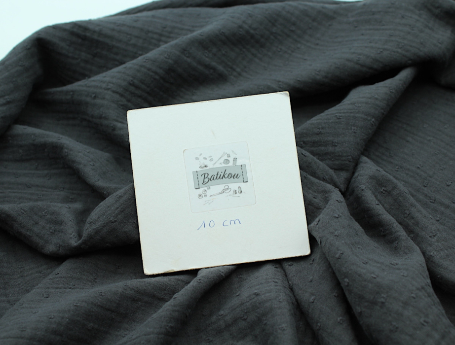 Double gaze de coton BIO plumetis faux noir anthracite