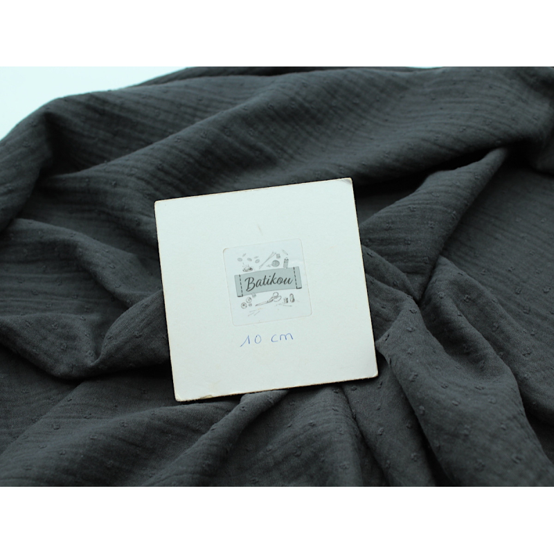 Double gaze de coton BIO plumetis faux noir anthracite
