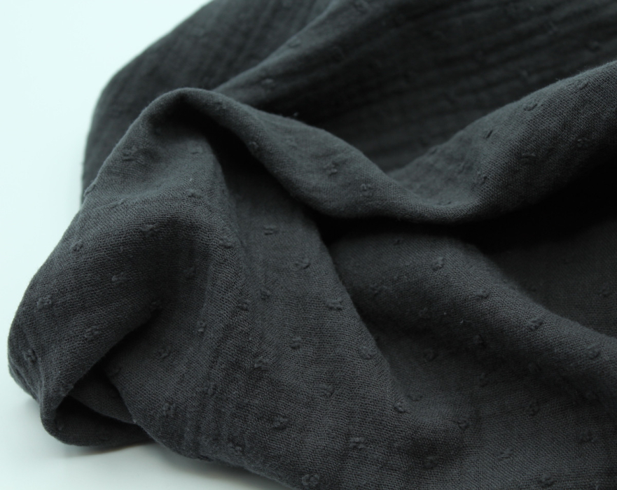 Double gaze de coton BIO plumetis faux noir anthracite
