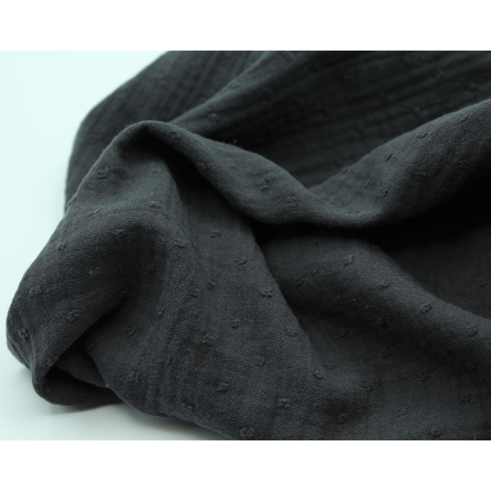 Double gaze de coton BIO plumetis faux noir anthracite