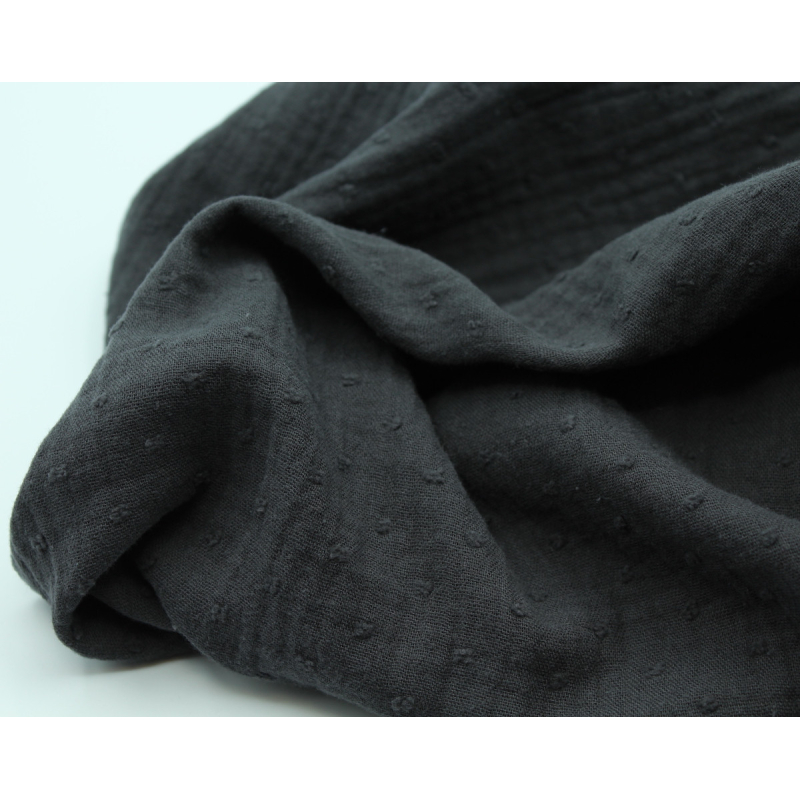 Double gaze de coton BIO plumetis faux noir anthracite