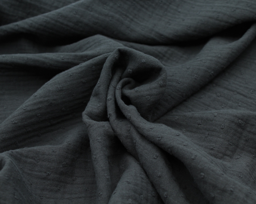 Double gaze de coton BIO plumetis faux noir anthracite