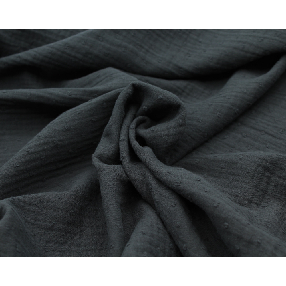 Double gaze de coton BIO plumetis faux noir anthracite