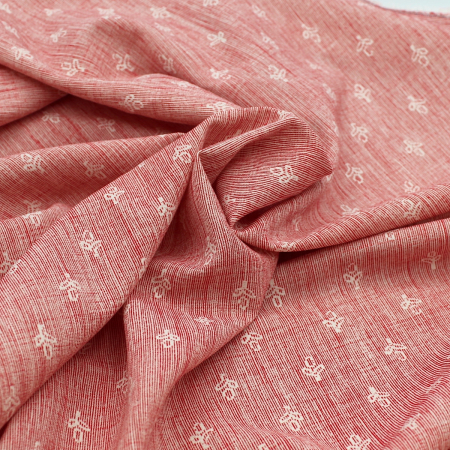 Tissu lin viscose texturé à motifs coloris rouge
