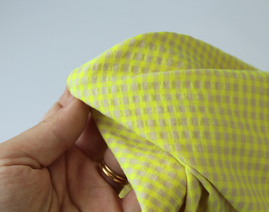 Seersucker / Coton gaufré vichy mini jaune fluo