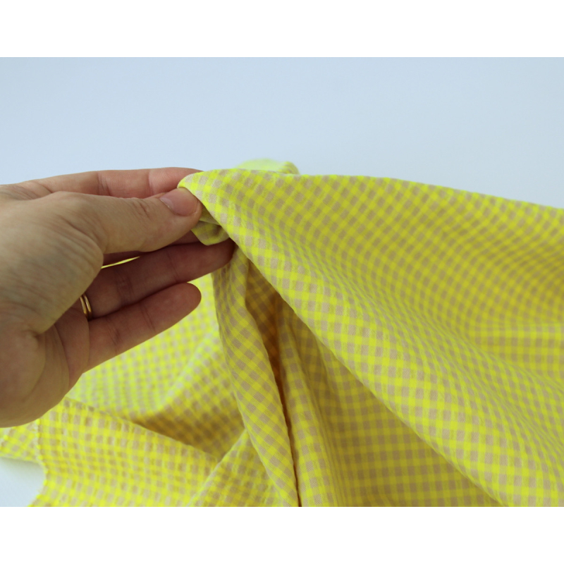 Seersucker / Coton gaufré vichy mini jaune fluo