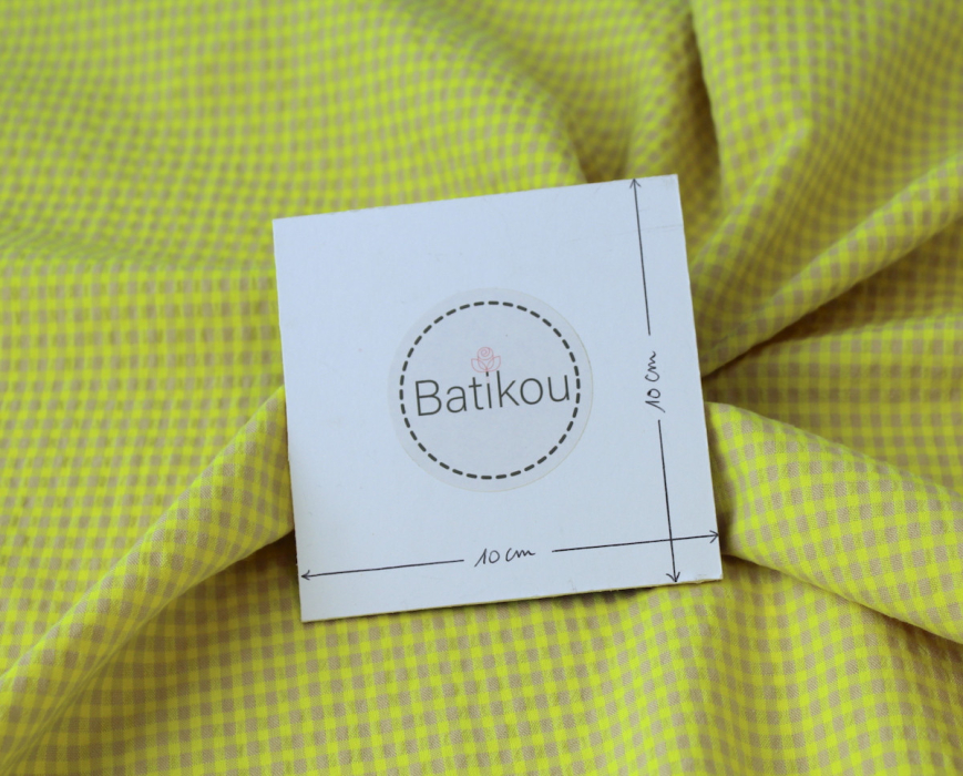 Seersucker / Coton gaufré vichy mini jaune fluo