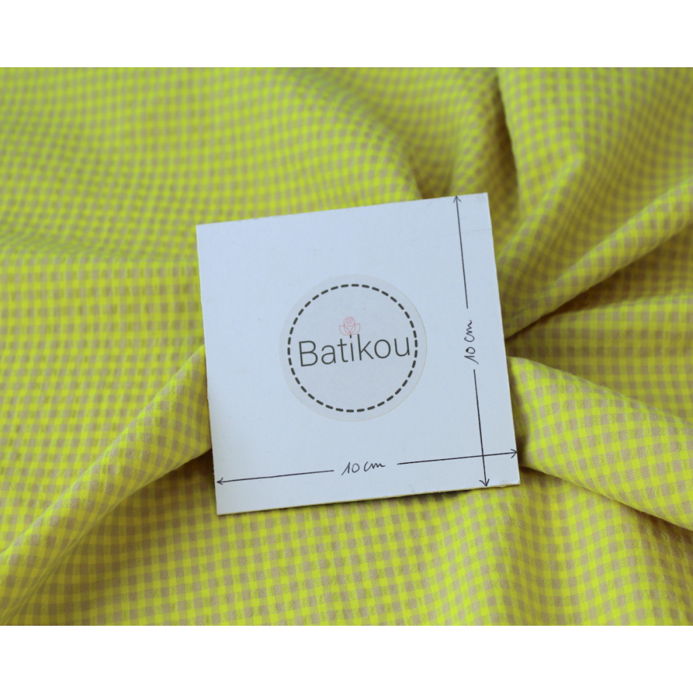 Seersucker / Coton gaufré vichy mini jaune fluo