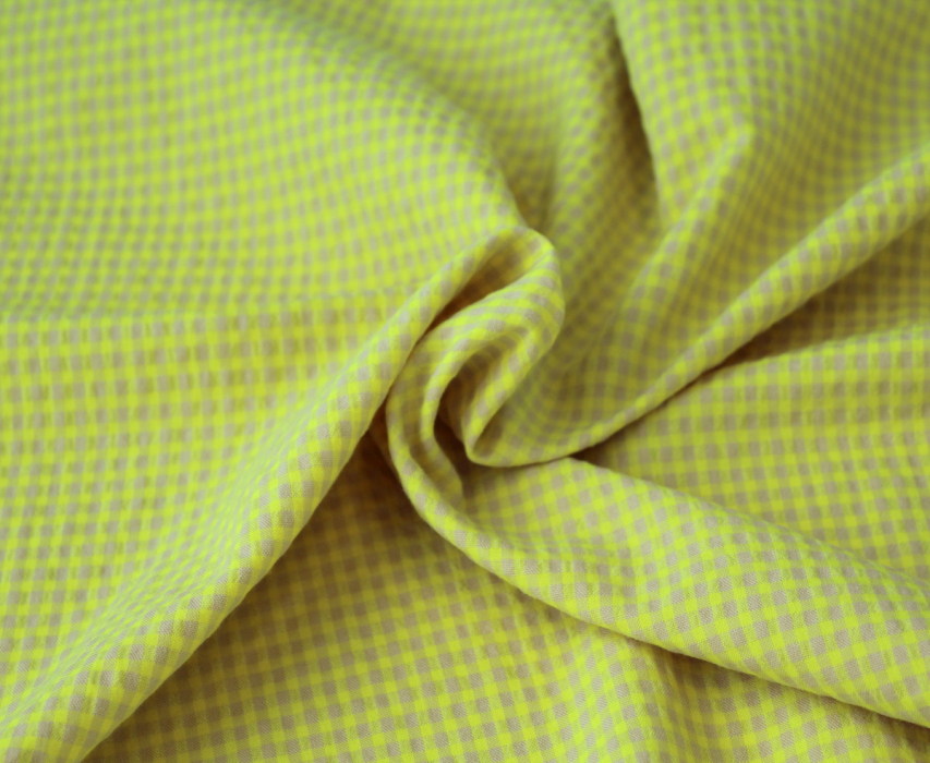 Seersucker / Coton gaufré vichy mini jaune fluo