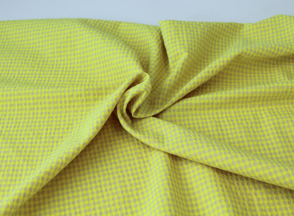 Seersucker / Coton gaufré vichy mini jaune fluo
