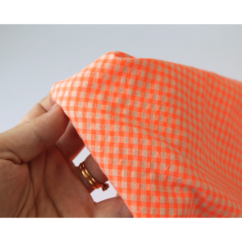 Seersucker / Coton gaufré vichy orange fluo