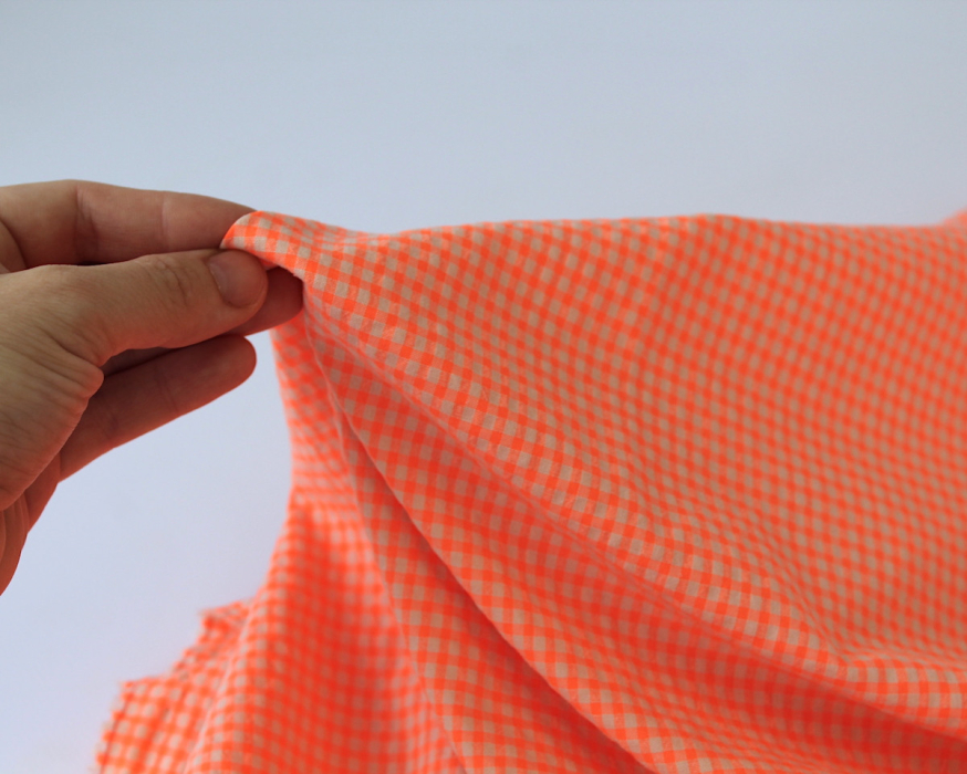 Seersucker / Coton gaufré vichy orange fluo