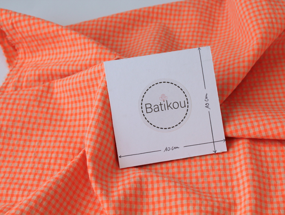 Seersucker / Coton gaufré vichy orange fluo