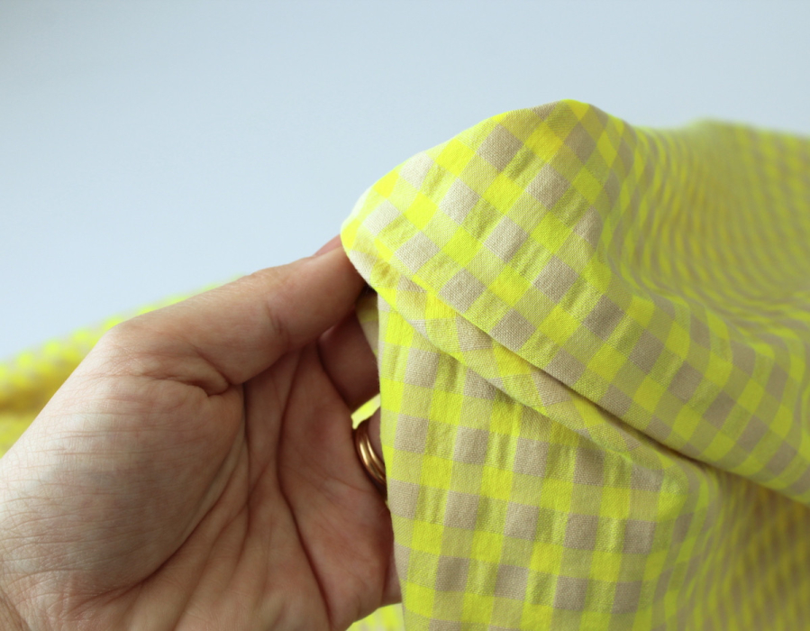 Seersucker / Coton gaufré vichy moyen jaune fluo