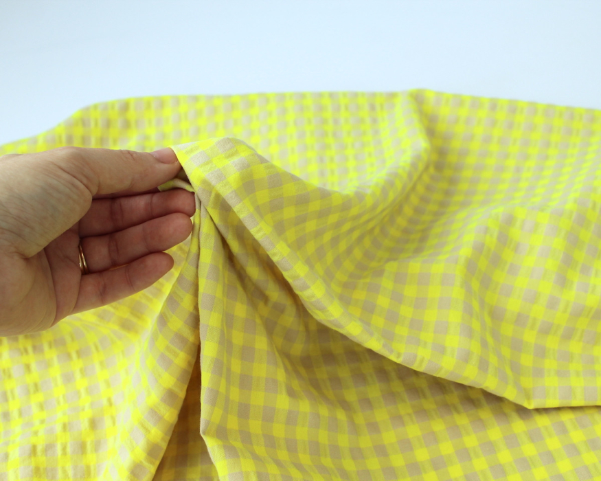 Seersucker / Coton gaufré vichy moyen jaune fluo